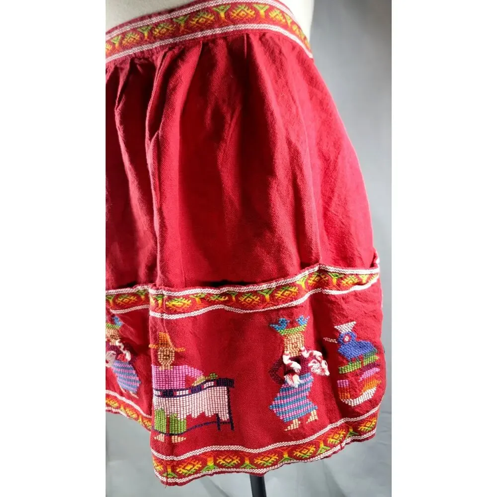 Vintage Guatemalan Embroidered Folk Art Half Apron
